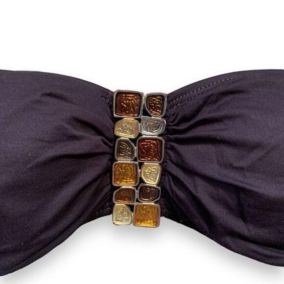 Vintage LaBlanca Bandeau Bikini Swim Top Brown Jewel Detail Summer Essential - Picture 3 of 12